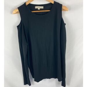 Ann Taylor LOFT Tweed Cold Shoulder Knit Long Sleeve Top Black Size XL